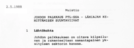 Muistio vuodelta 1988