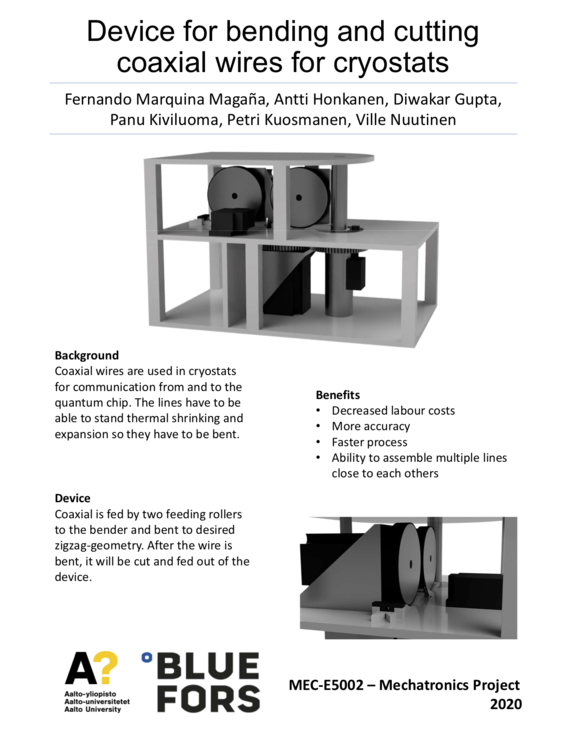 Device for bending and cutting coaxial wires for cryostats MC 2020
