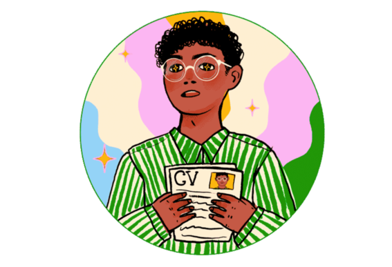 Illustration of a person holding their CV.