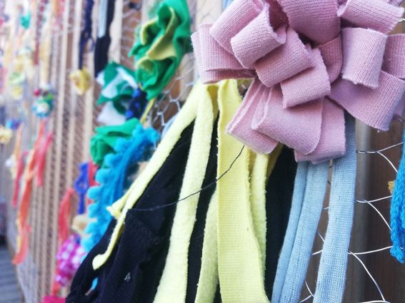 Textile flowers on the wall