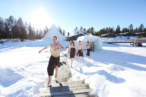 People running out from a sauna