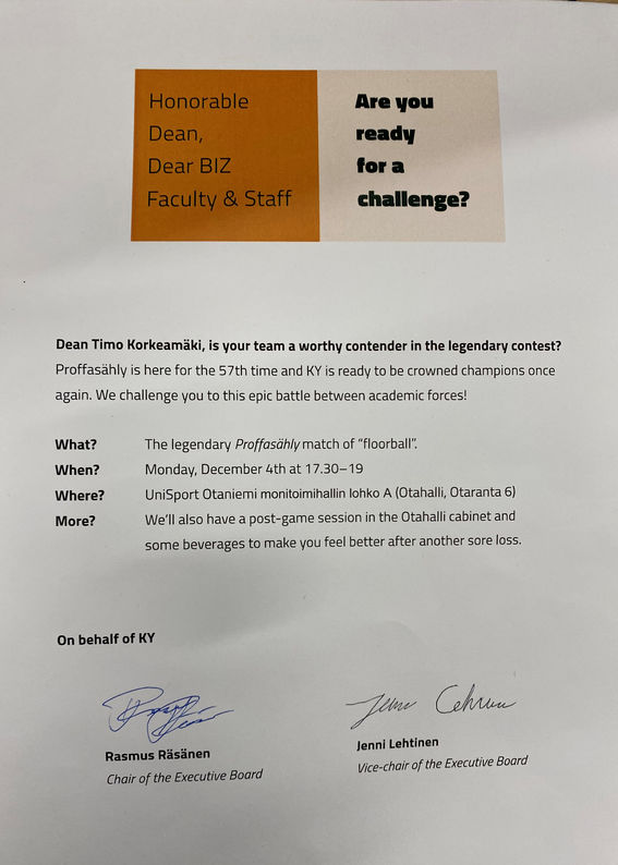 Proffasählyn haastekirje 2023, Kauppakorkeakoulu