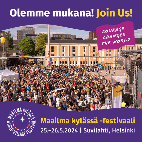 Maailma kylässä -festivaalin banneri