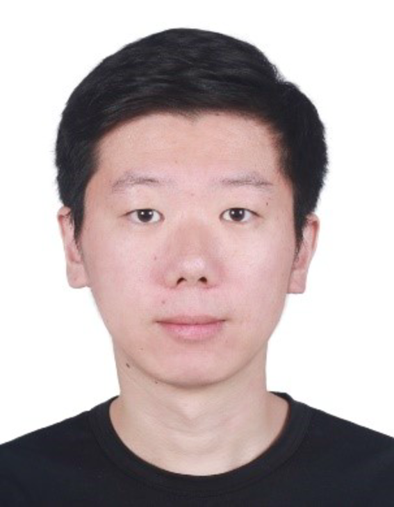 Yue wearing a black crewneck on a white background