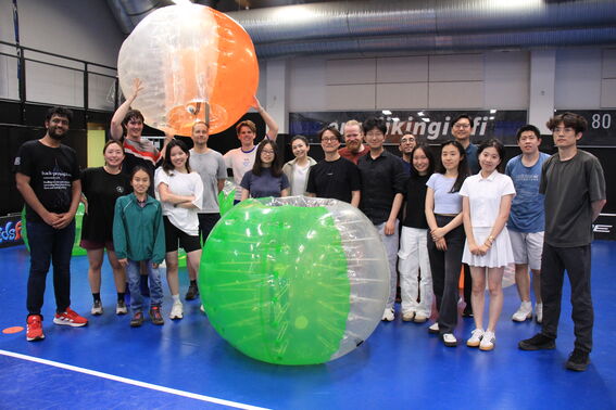 intern group having sporty fun 