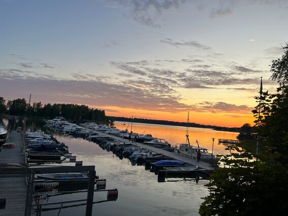 Sunset with small boats