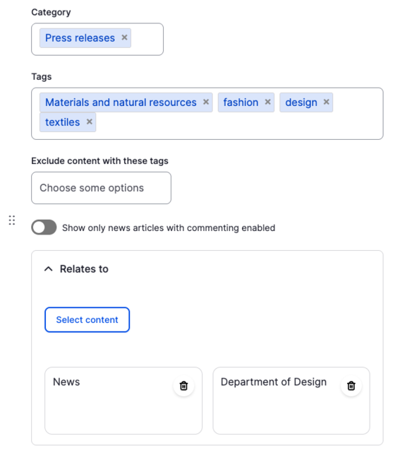 Example metadata of a Drupal automatic liftup component