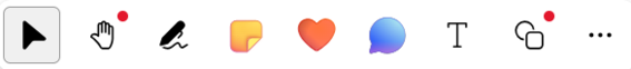 Icons: play button, hand, pen, note, heart, speech bubble, text, link, more options. Red dots on some icons.