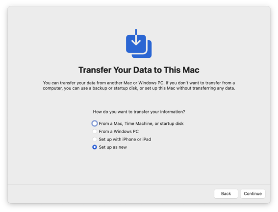 Select "Set up as new"