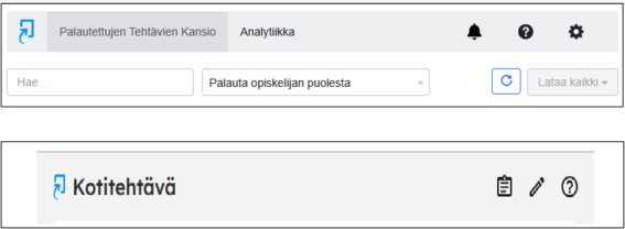 Suomenkielinen harmaa työkalupalkki, jossa välilehdet, hakukenttä sekä ilmoitus-, ohje- ja asetuskuvakkeet