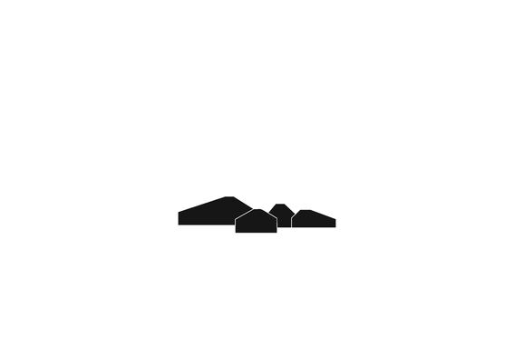 Silhouette of five houses of varying sizes on a white background.