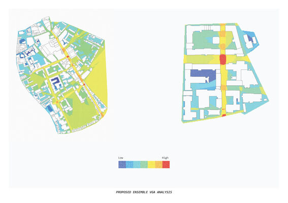 Two maps showing proposed ensemble VGA analysis with colour-coded areas from low (blue) to high (red).
