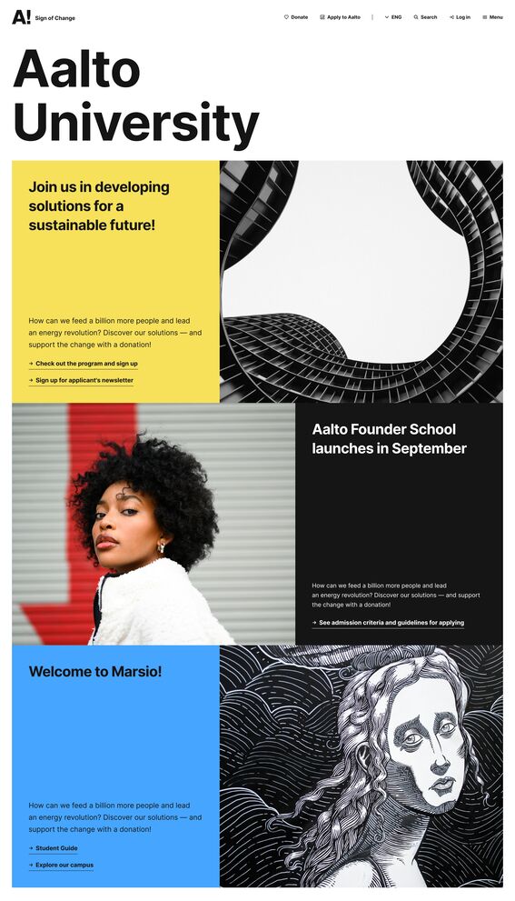 Hero components for hub pages | Aalto University