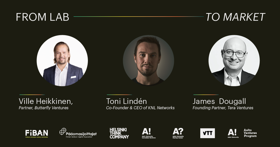 Pictured the three speakers: Ville Heikkinen from Butterfly Ventures, Toni Linden from KNL Networks and James McDougall from Tera Ventures
