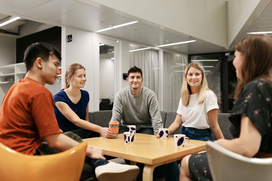 ITP students enjoying coffee on campus