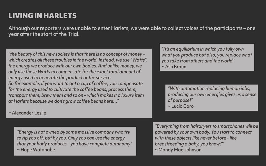 imaginary quotes from interviewed persons at the Harlets Trials