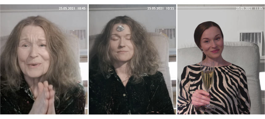 three frames of two people apparently having an internet chitchat