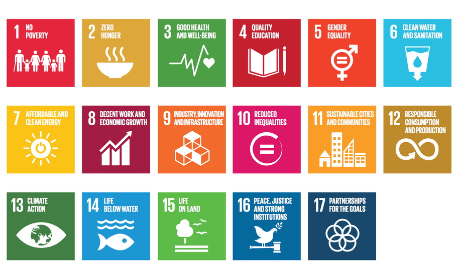 Sustainable Development Goals: 17 SDG icons in multiple colors