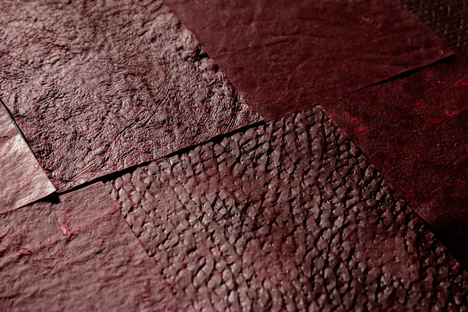 a close-up of material sample made of flower waste