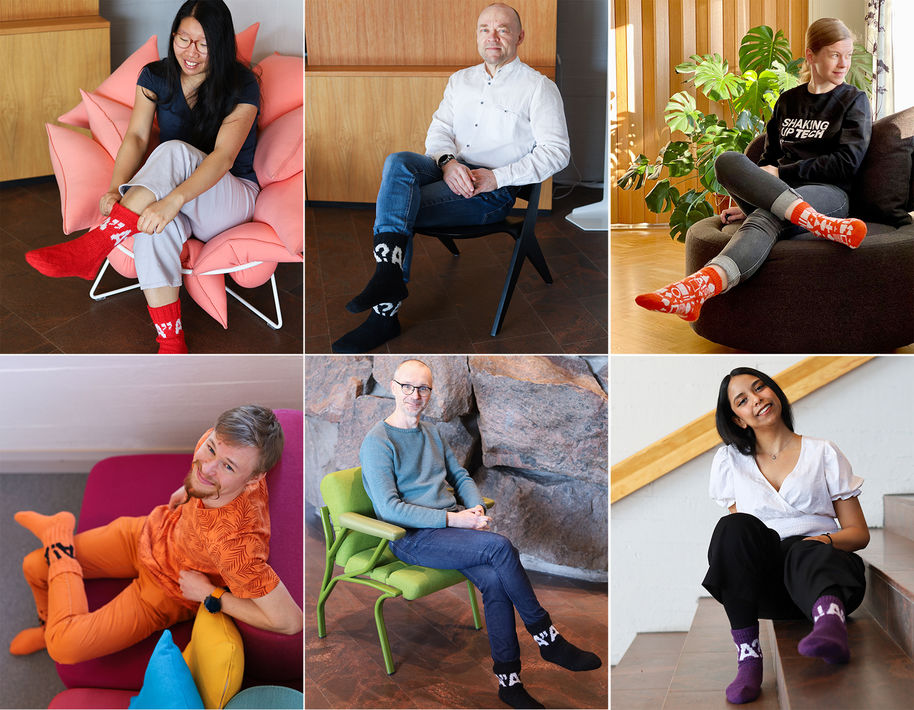 Aaltolaisia villasukat jalassa