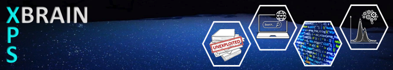 Composite image with text "XPS: XBRAIN" and four icons showing unexploited paper records, a search database, computer code and XPS spectra image