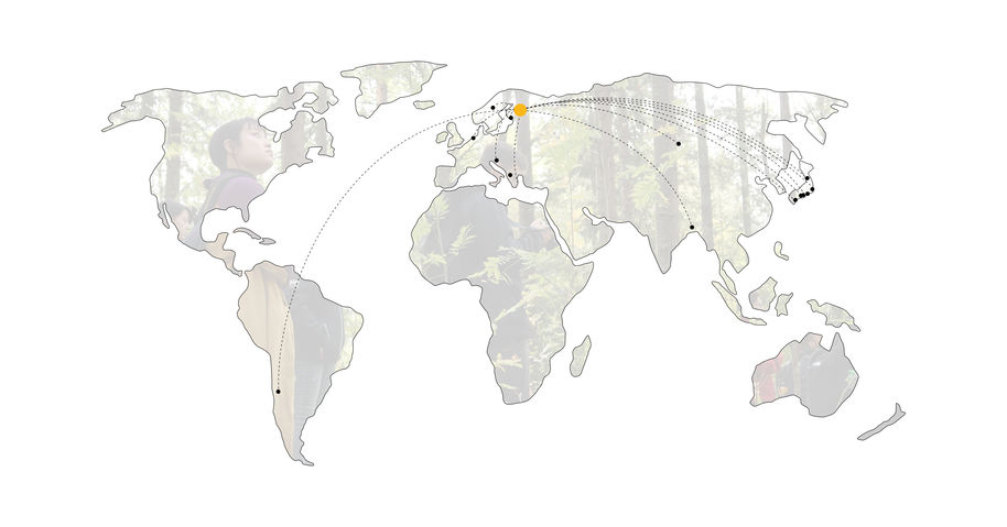 World map showing countries of origin of wood program students