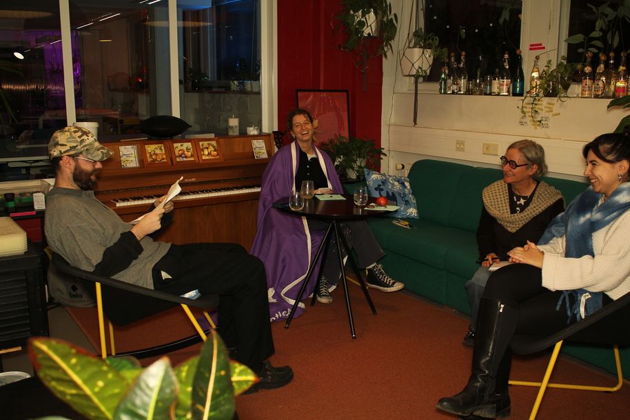 Students participating in a sustainability role playing night.