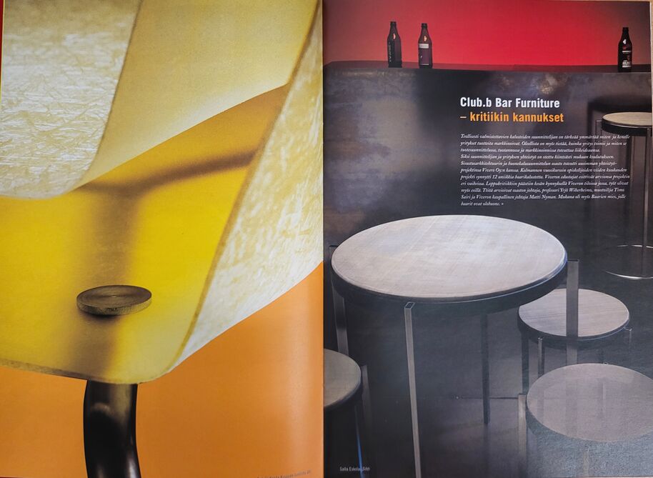Aukeama: vasemmalla keltainen lähikuva, oikealla baaripöytiä ja pulloja punaharmaata taustaa vasten