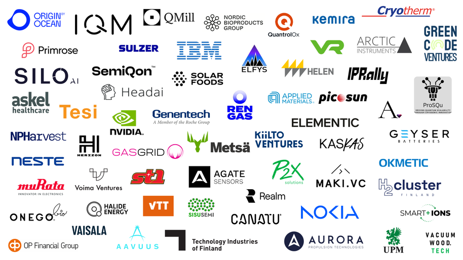 Collage of many colourful company logos on a white background, arranged in rows.