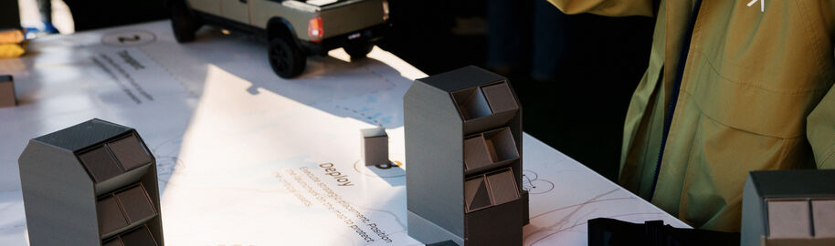 A miniature model showcasing the drone defense system. 