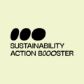 Logo with three black oval shapes and text 'SUSTAINABILITY ACTION B00OSTER' on a light green background.