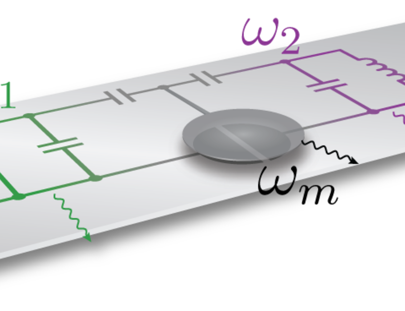 Two microwave LC cavities coupled to a single mechanical drumhead resonator.