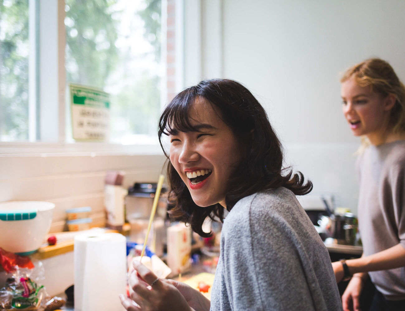 Female student laughing