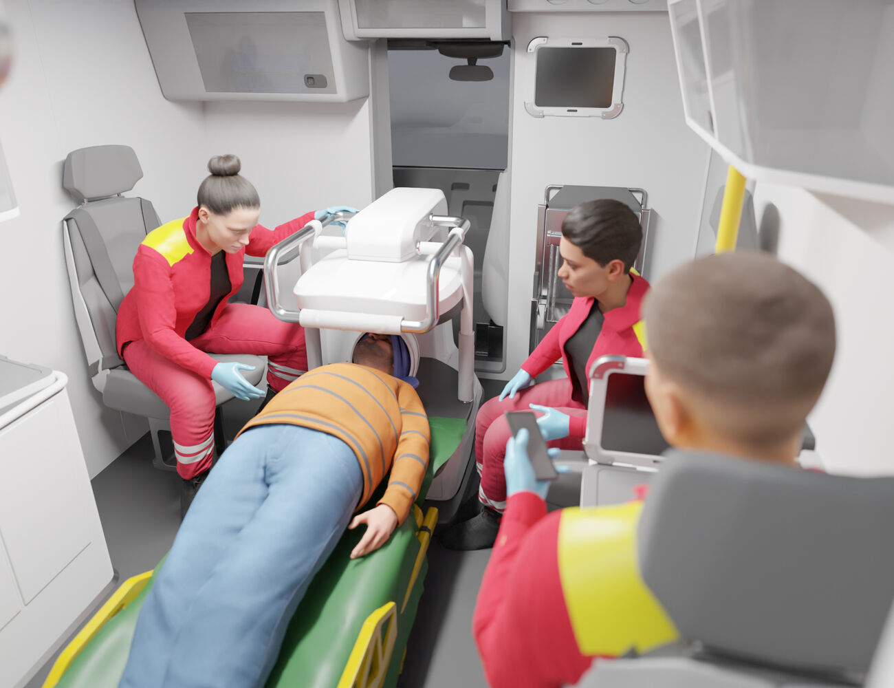 patient being treated by paramedic in AMRI mobile stroke unit