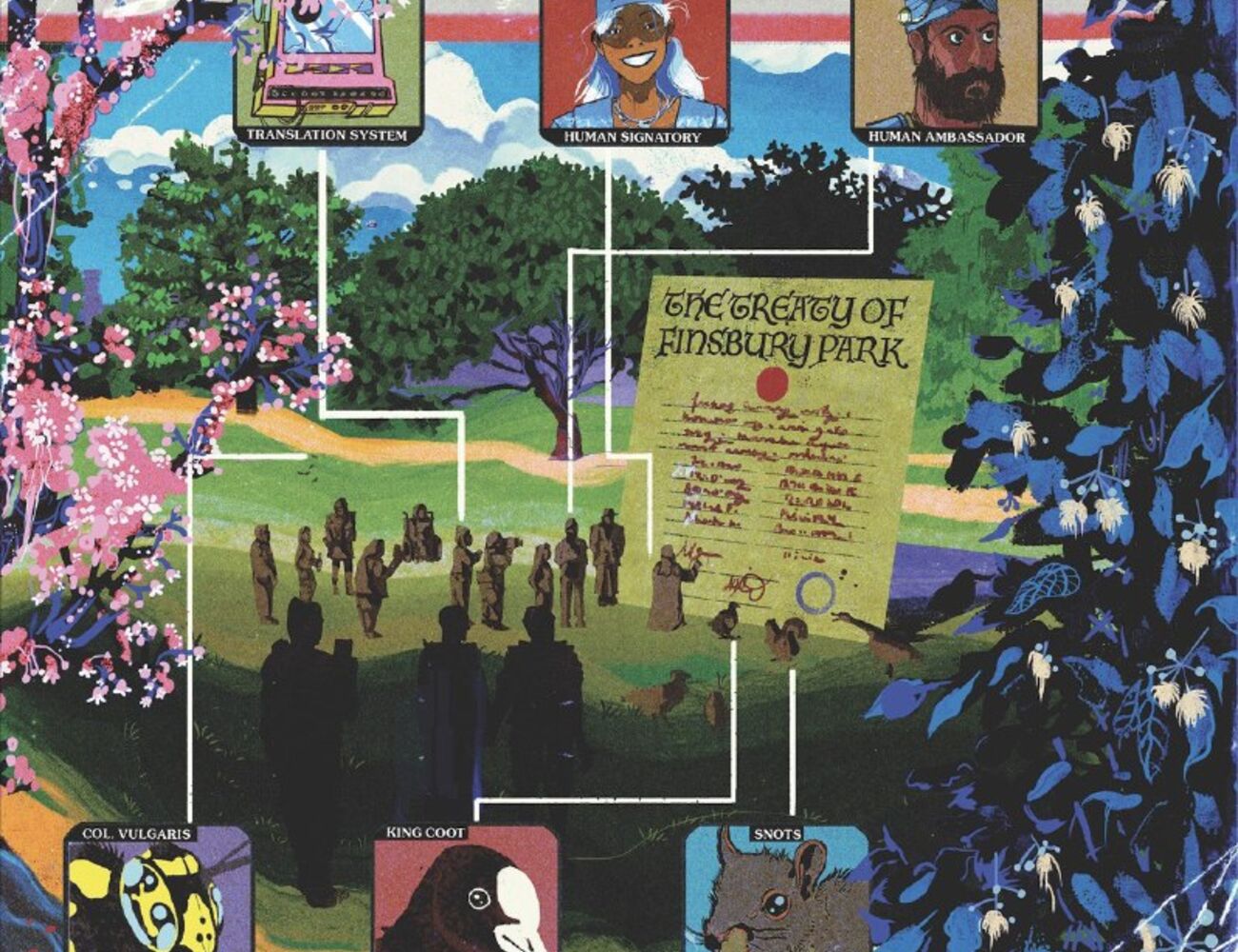 The Treaty of Finsbury Park 2025 larp game rules. Illustration Sajan Rai