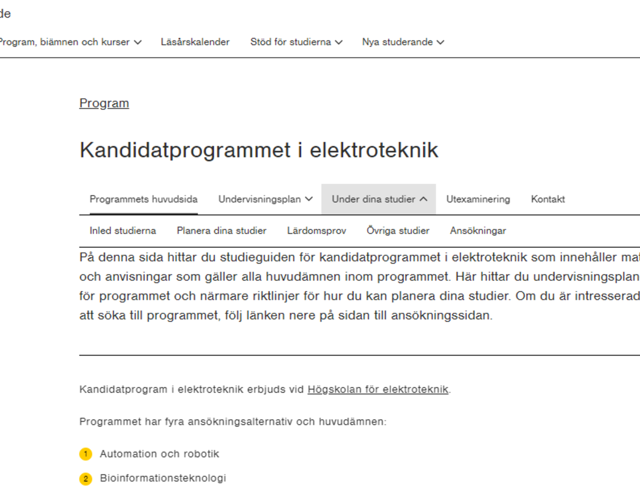 Opiskelijan opas, ohjelmanavigaatio