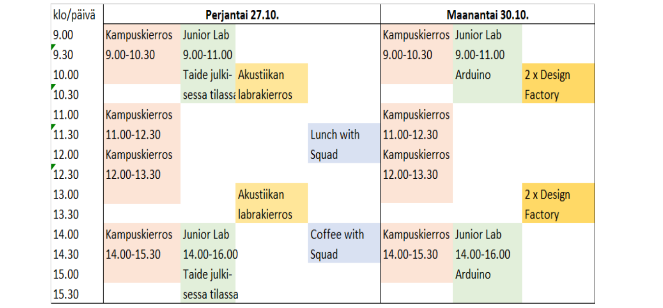 Perjantaina ja maanantaina 30.10. ohjelmaa sekä aamu- että iltapäivisin.