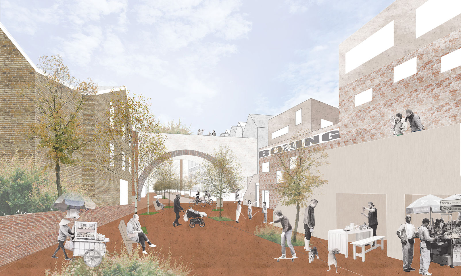 Ihmisiä viettämässä aikaa yhteisissä julkisissa tiloissa ulkona