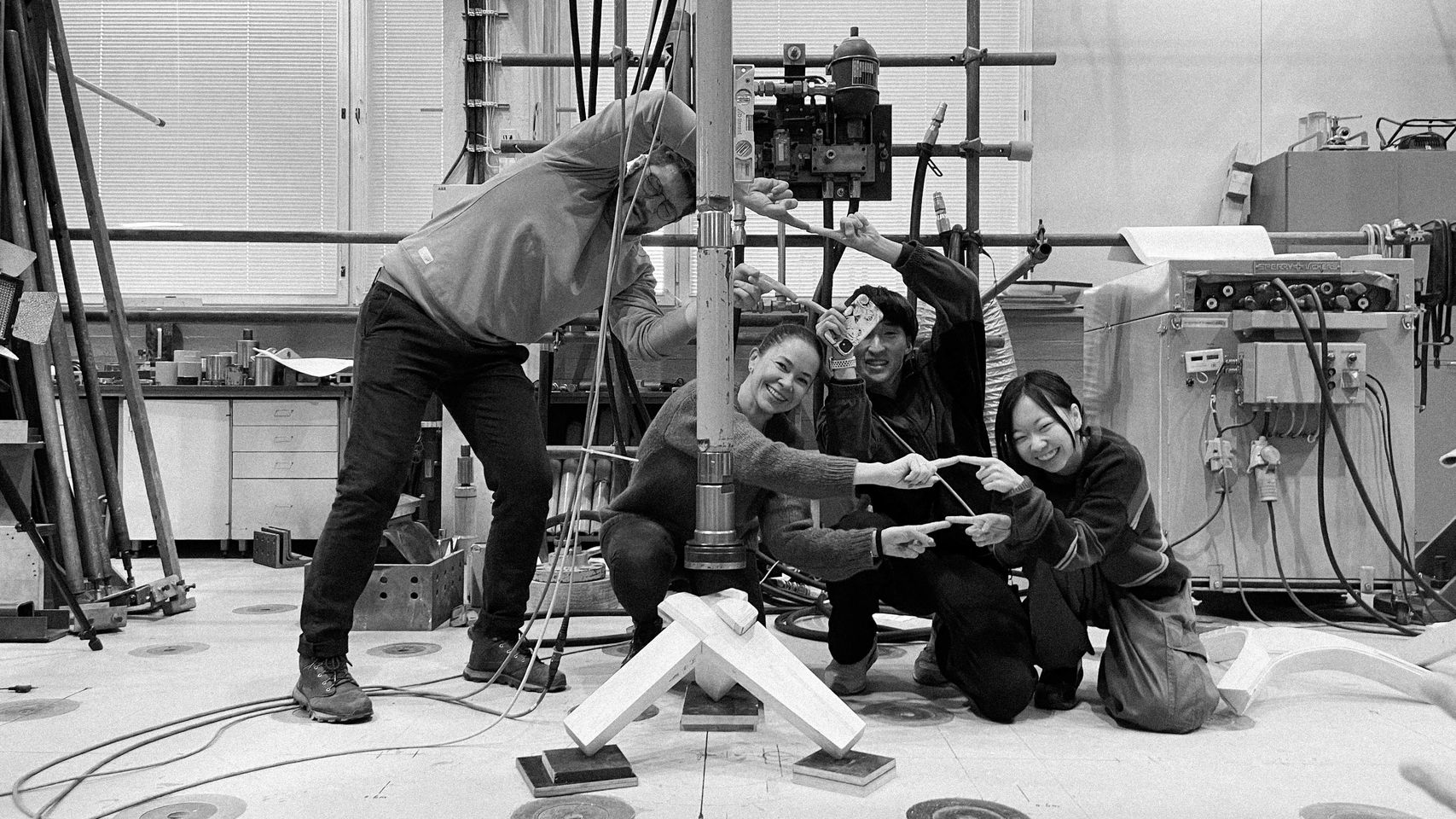 Students posing with their wooden joint