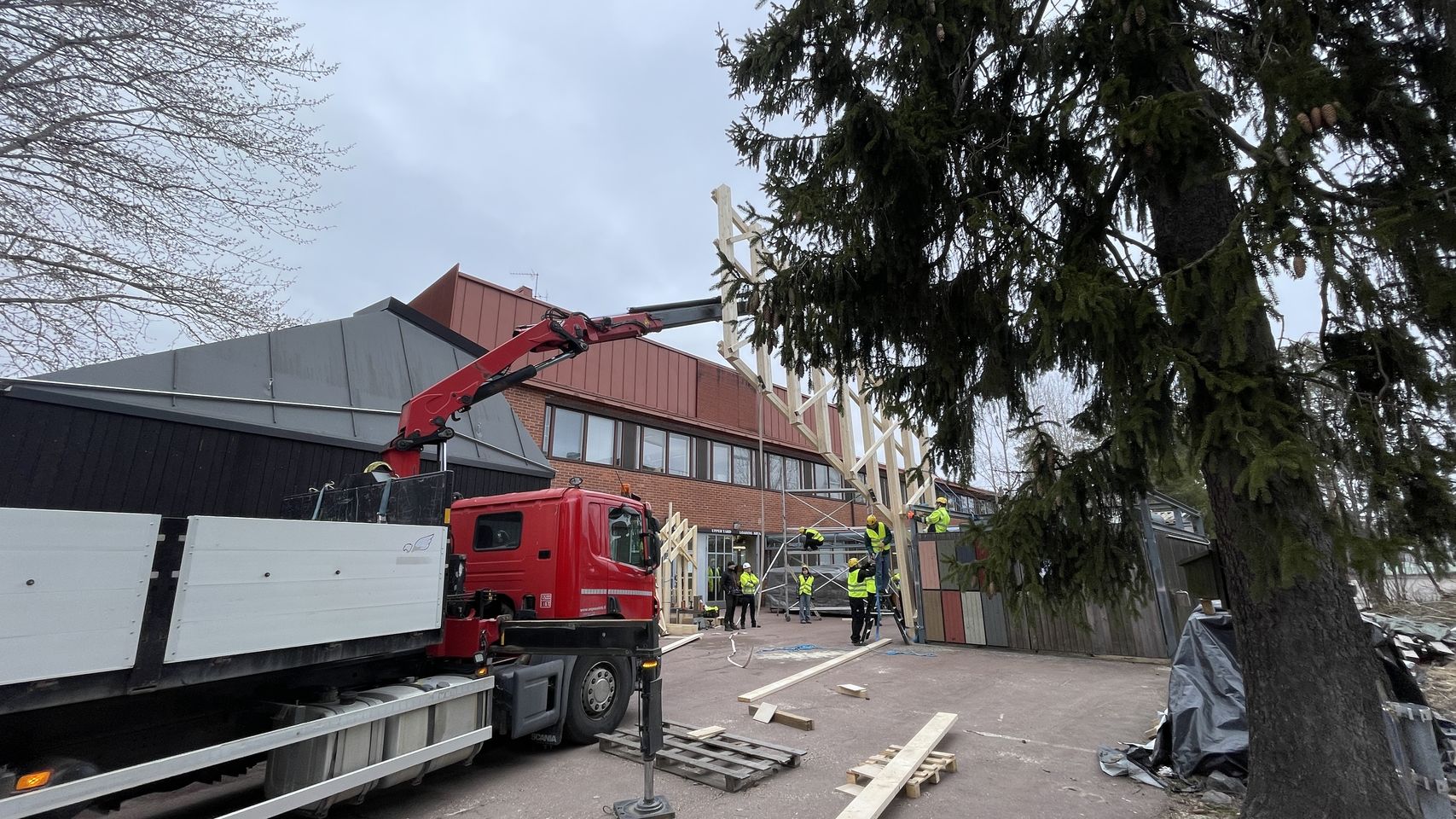 Truss standing, from a distance