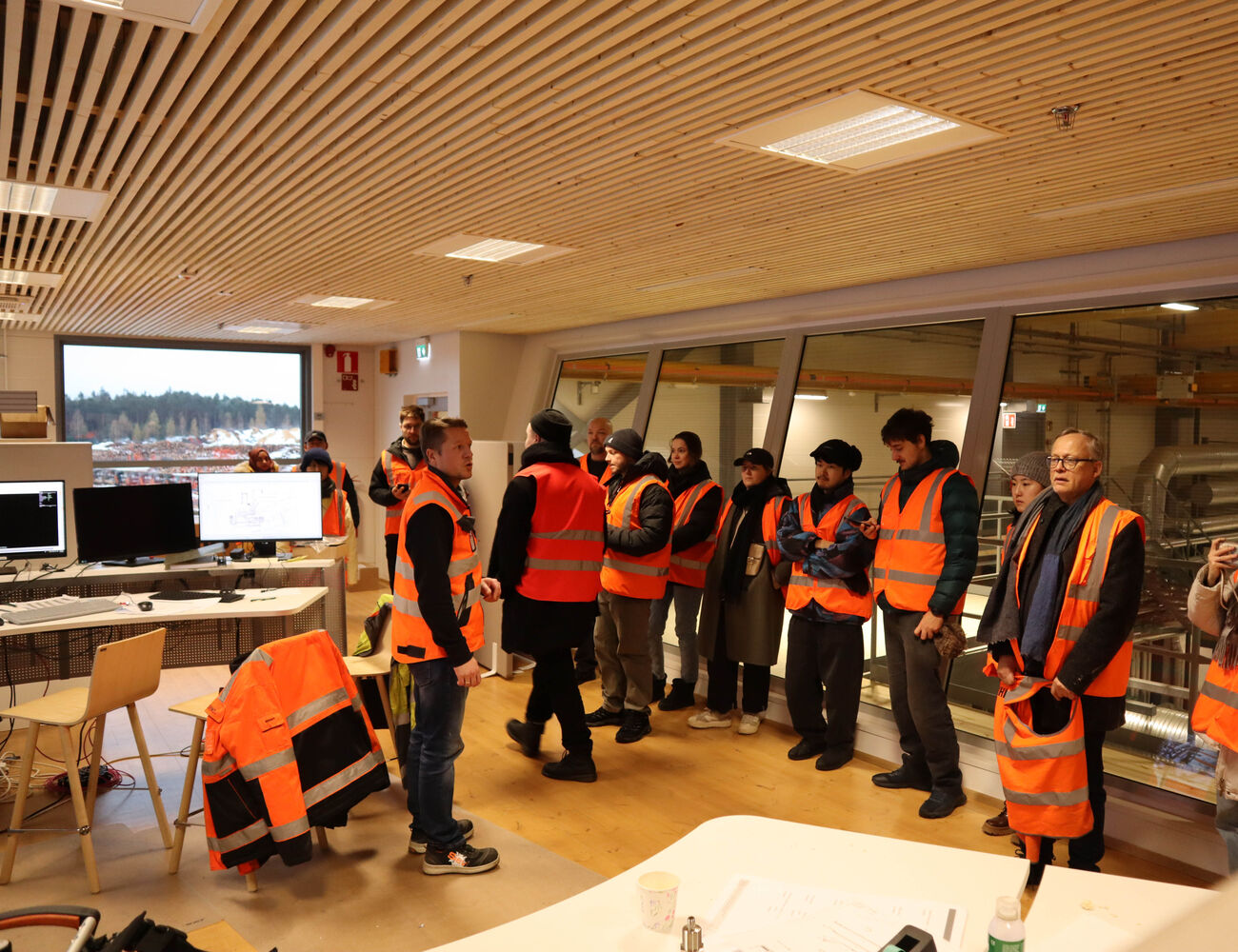 Wood Program students are shown around the Kuhmo Oy sawmill control room