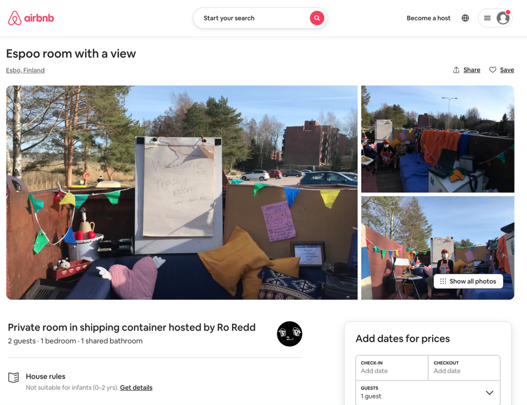 Ro Redd (Jung-Wei CHANG). Image of Espoo-based shipping container on Airbnb