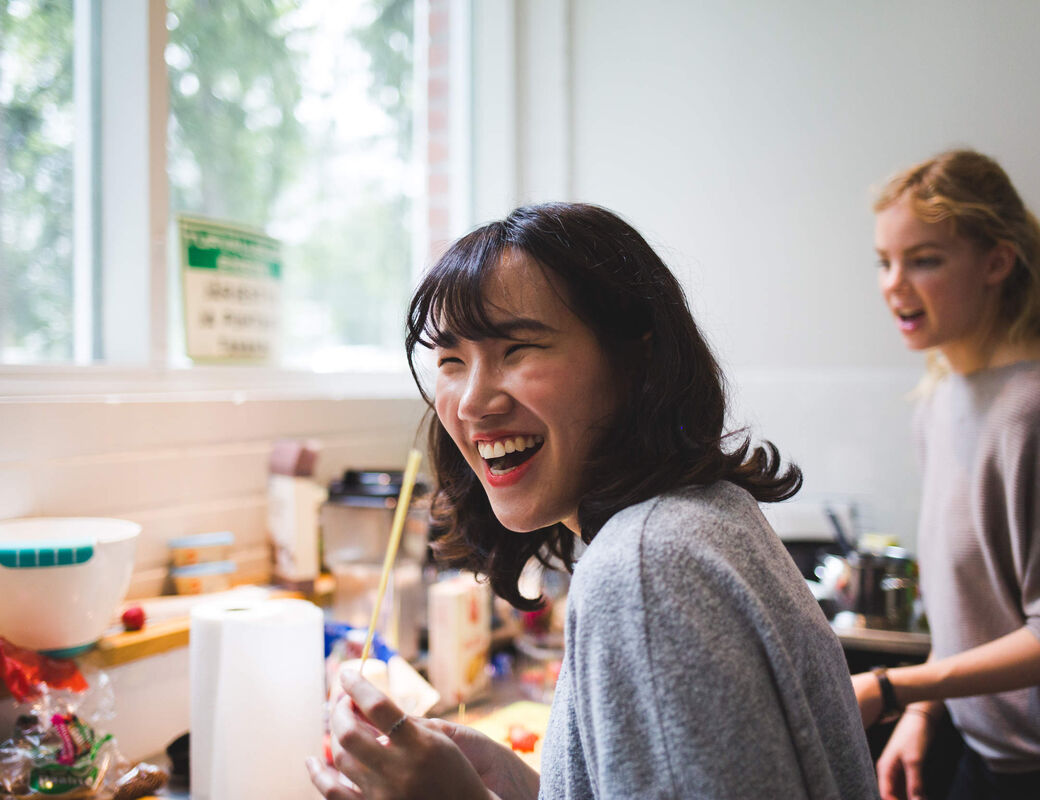 Female student laughing