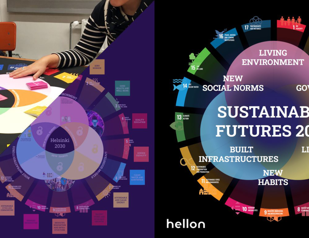 Composite image of photo of people playing a board game and rainbow coloured shapes on black background with Hellon and CreaTures text