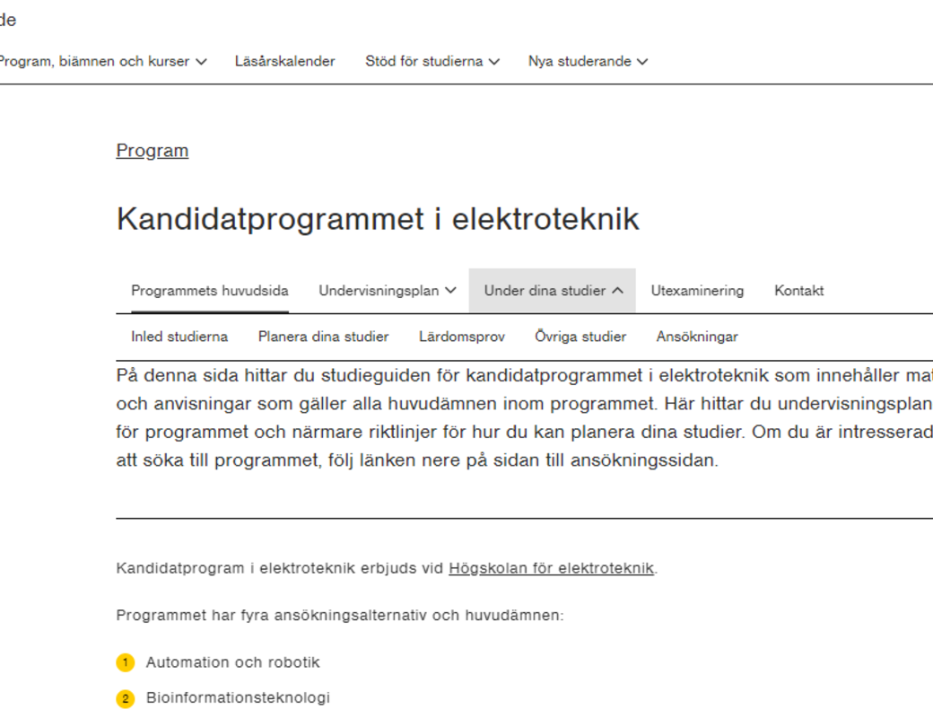 Opiskelijan opas, ohjelmanavigaatio