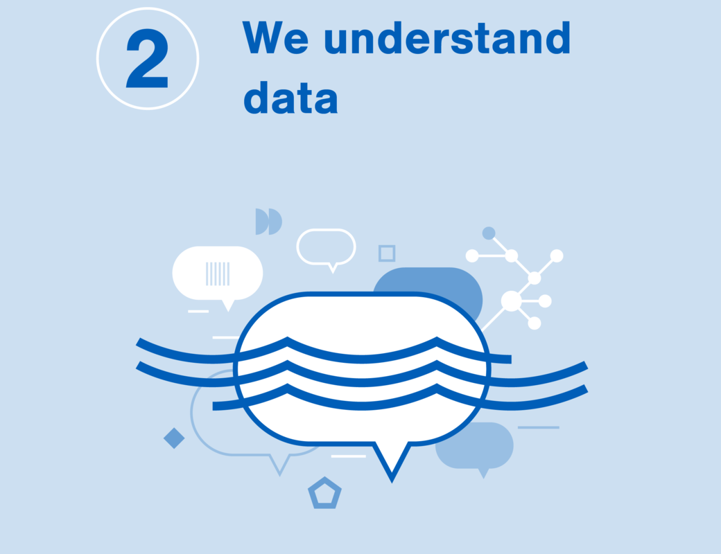 We understand data. Image of a speech bubble with water over it.