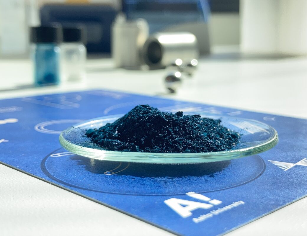 Photo of a blue pigment made by solid-state synthesis