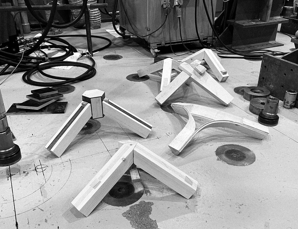Wooden joints on the floor of the testing lab