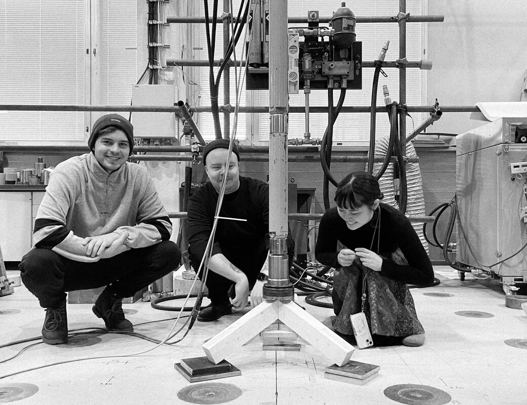 Students posing with their wooden joint