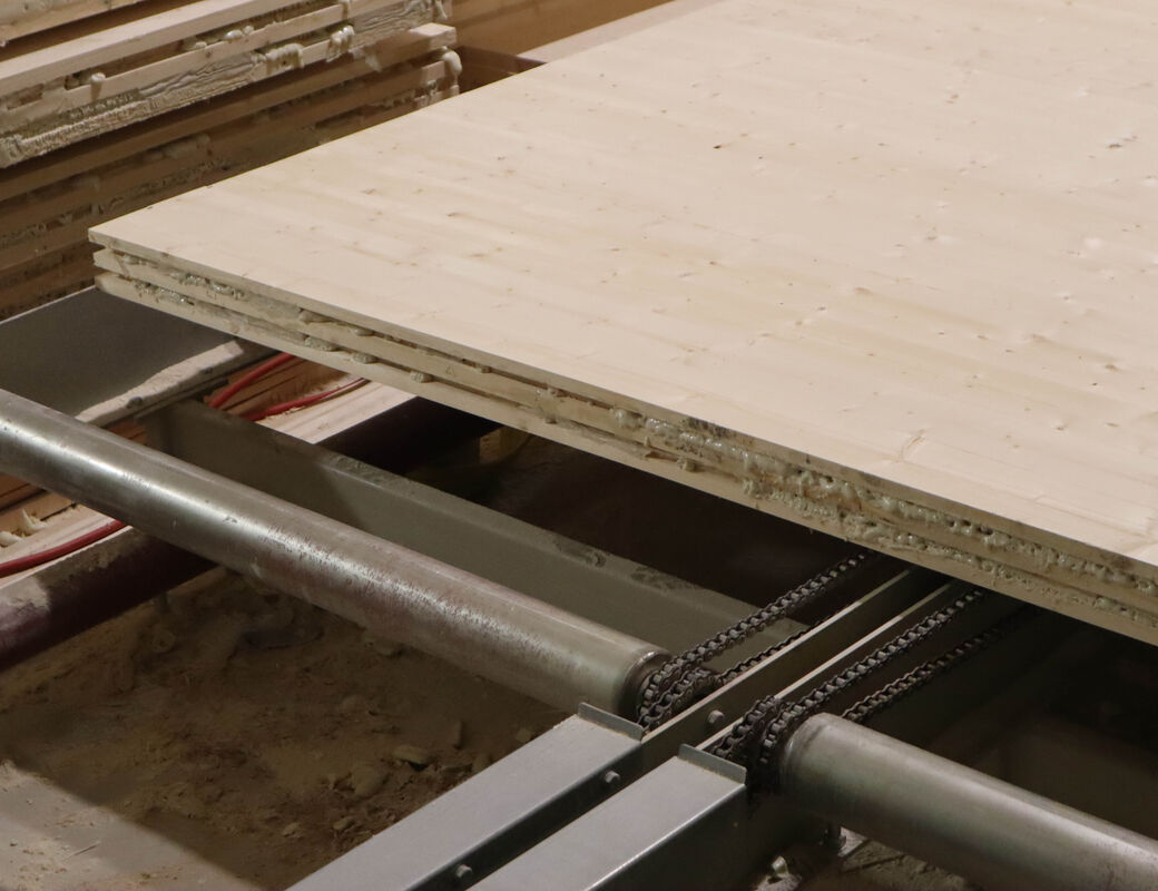 A piece of CLT during fabrication